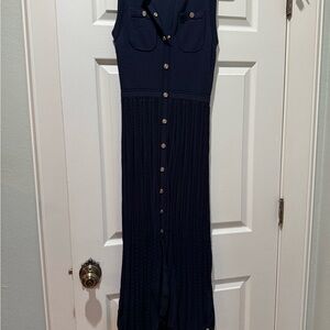 Maje Textured Navy Sleeveless Knit Dress
